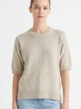 Banana Republic Knit Sweater Oatmeal Womens Small Short Sleeve Crew Neck Neutral
